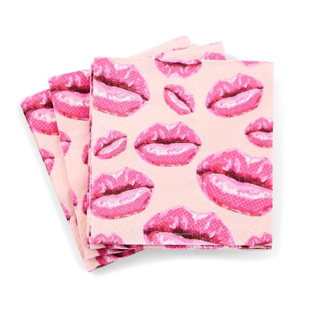 MacKenzie-Childs Kiss Me Cocktail Paper Napkins 20pc Pink Valentine New